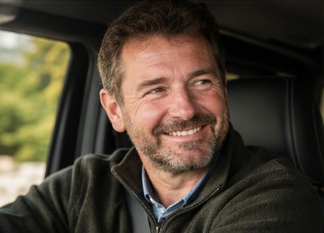 Rich smiling at the wheel of the V-Class